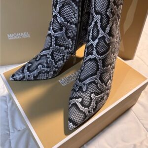 Michael Kors Black and White Snake Print Heeled Boots